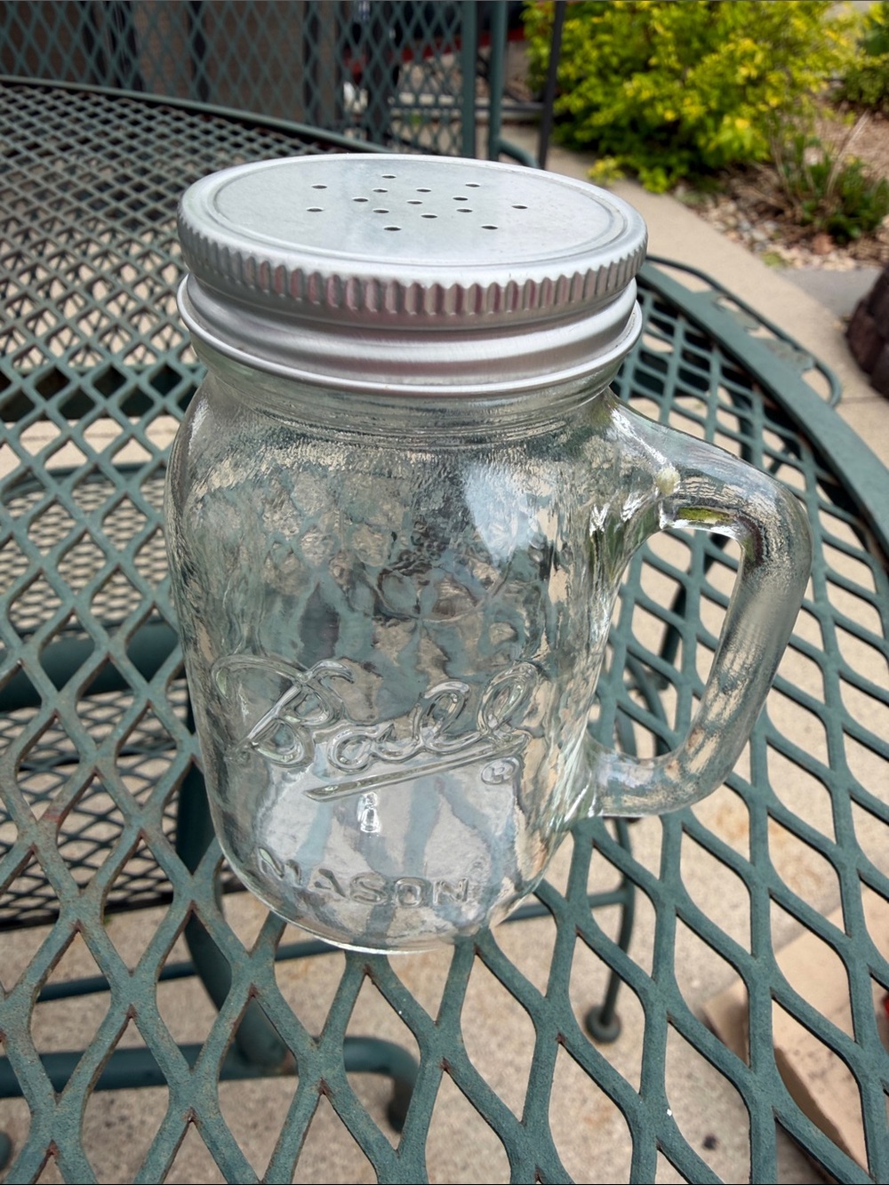 Ball Mason Jar Salt Shaker with Handle and Silver Lid